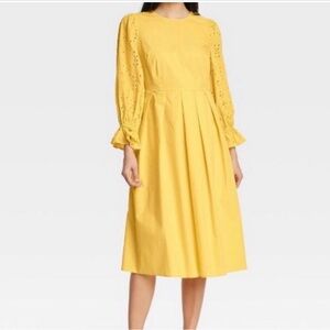 Who What Wear Yellow A-Line Dress with Bishop Sleeves